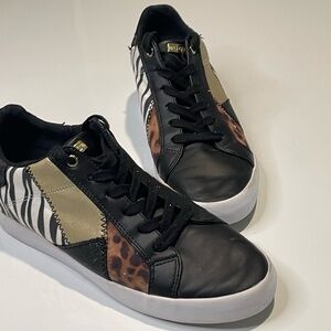 Guess Black White Gold Animal-Print Low-Top Sneakers